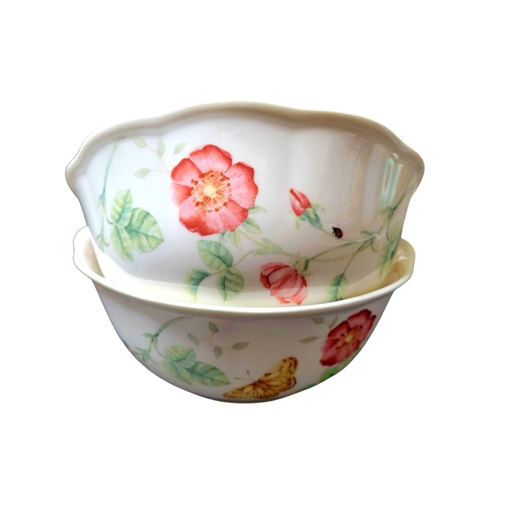 Lenox Butterfly Meadow 7" All Purpose Bowl Set of 2 Porcelain Flowers Butterfly